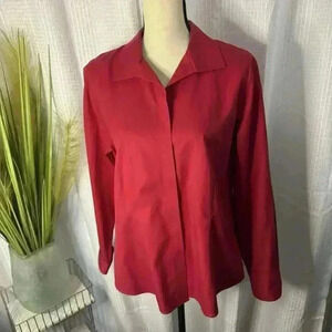 Chicos Women’s 2 US L Christmas Red No Iron Long Sleeve Workwear Hidden Button